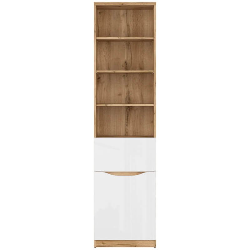 NUIS BRW REG1D1S 1 Door 1 Drawer High Gloss BLACK RED WHITE Bookcase-Wotan Oak / White Gloss