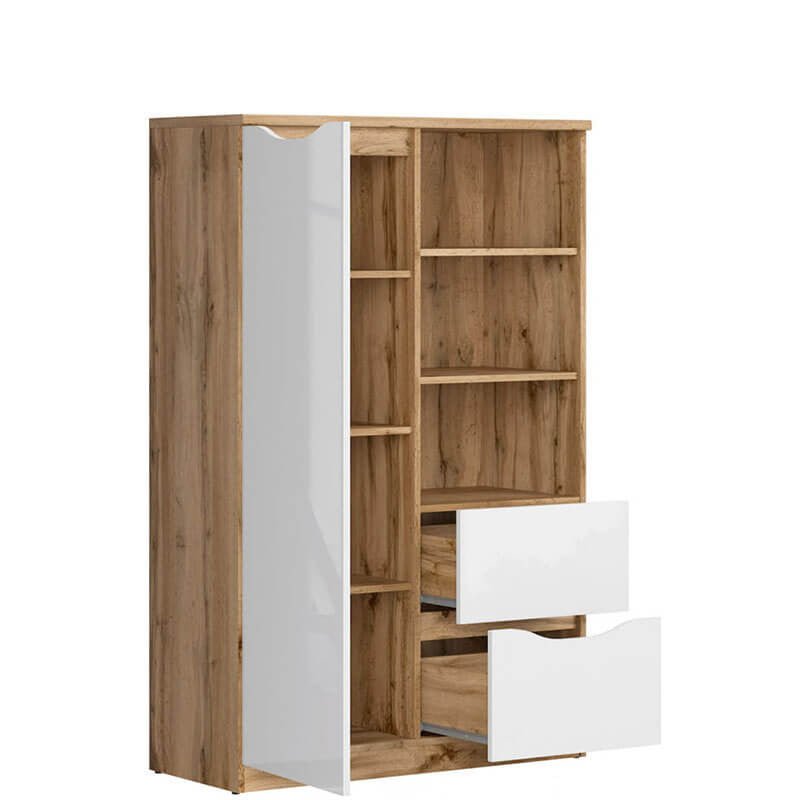 NUIS BRW REG1D2S 1 Door 2 Drawer High Gloss BLACK RED WHITE Bookcase-Wotan Oak / White Gloss