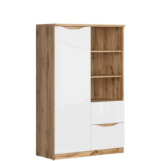 NUIS BRW REG1D2S 1 Door 2 Drawer High Gloss BLACK RED WHITE Bookcase-Wotan Oak / White Gloss