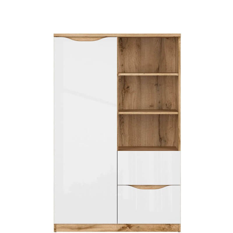 NUIS BRW REG1D2S 1 Door 2 Drawer High Gloss BLACK RED WHITE Bookcase-Wotan Oak / White Gloss