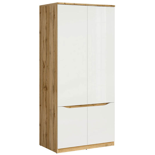 NUIS BRW SZF4D 4 Door High Gloss BLACK RED WHITE Wardrobe-Wotan Oak / White Gloss