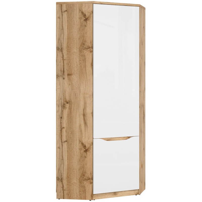 NUIS BRW SZFN1D 1 Door Corner High Gloss BLACK RED WHITE Wardrobe-Wotan Oak / White Gloss