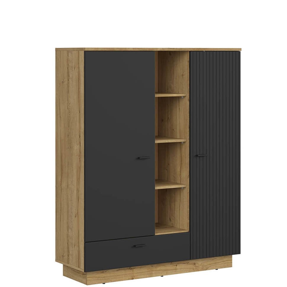 ZENDA BRW REG2D1S 1 Drawer 2 Door Low BLACK RED WHITE Bookcase - Waterford Oak / Black