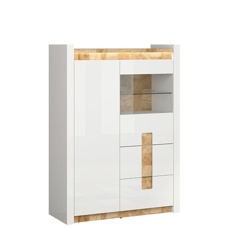 ALAMEDA BRW REG1W1D2S 2 Door 2 Drawer Glass Fronted BLACK RED WHITE Display Cabinet-White Gloss / Westminster Oak