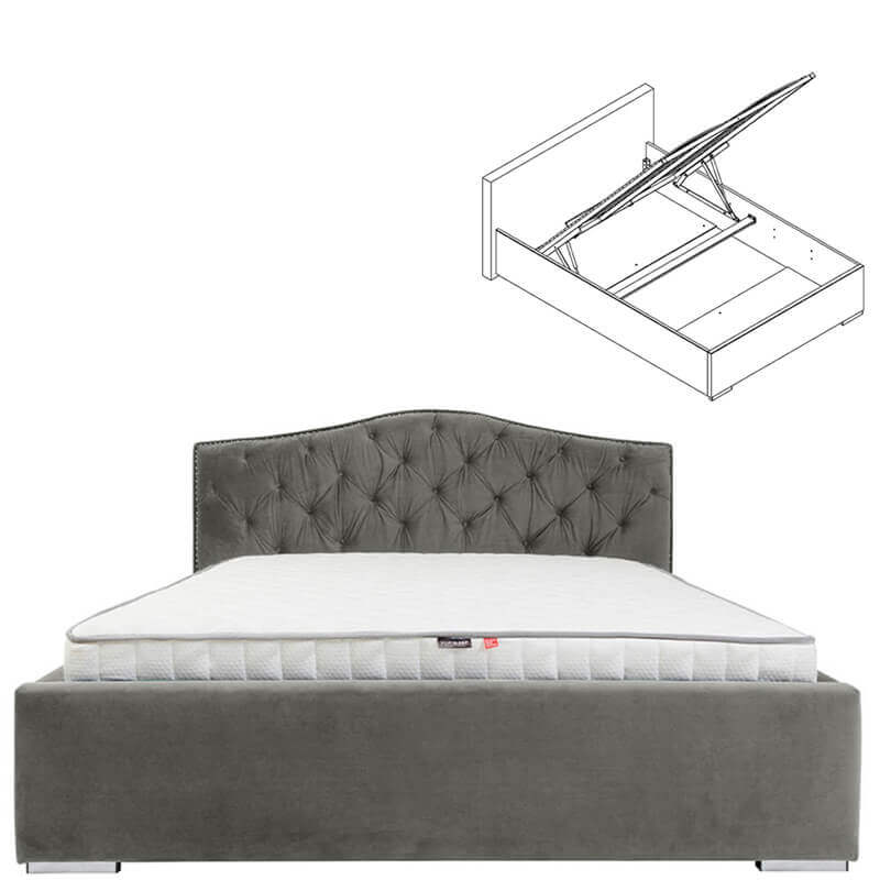 ALEXANDRA II BRW 160 Ergo Space Grey King Size Lift Up Storage Upholstered BLACK RED WHITE Upholstered Bed-Riviera 91 Grey
