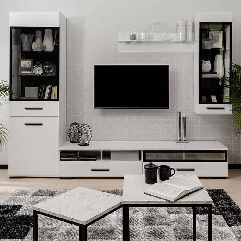 ASSEN BRW Living Room High Gloss BLACK RED WHITE Furniture Set-White / White Gloss