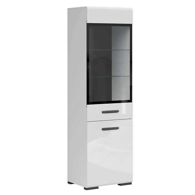 ASSEN BRW REG1W1D/20/6 2 Door Glass Fronted High Gloss BLACK RED WHITE Display Cabinet-White / White Gloss