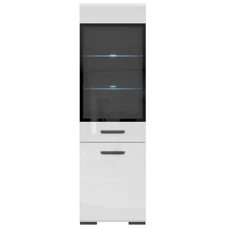 ASSEN BRW REG1W1D/20/6+LED 2 Door Glass Fronted High Gloss BLACK RED WHITE Display Cabinet-White / White Gloss