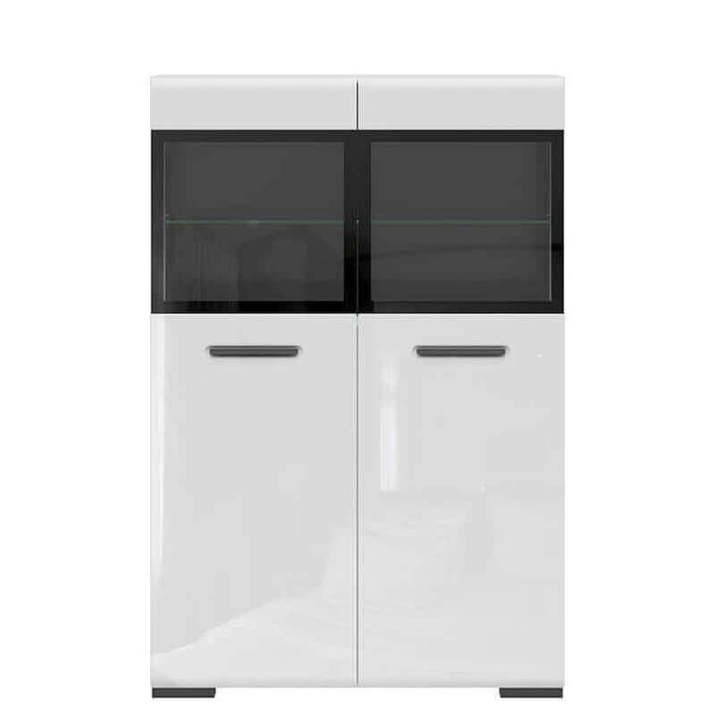 ASSEN BRW SFK2W/15/10 2 Door Glass Fronted High Gloss BLACK RED WHITE Display Cabinet-White / White Gloss