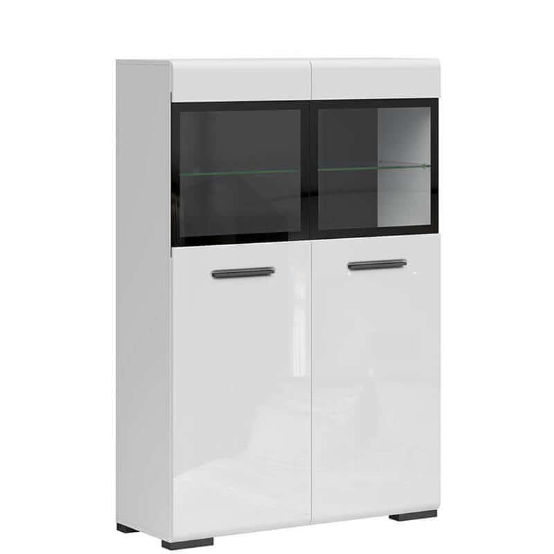 ASSEN BRW SFK2W/15/10 2 Door Glass Fronted High Gloss BLACK RED WHITE Display Cabinet-White / White Gloss
