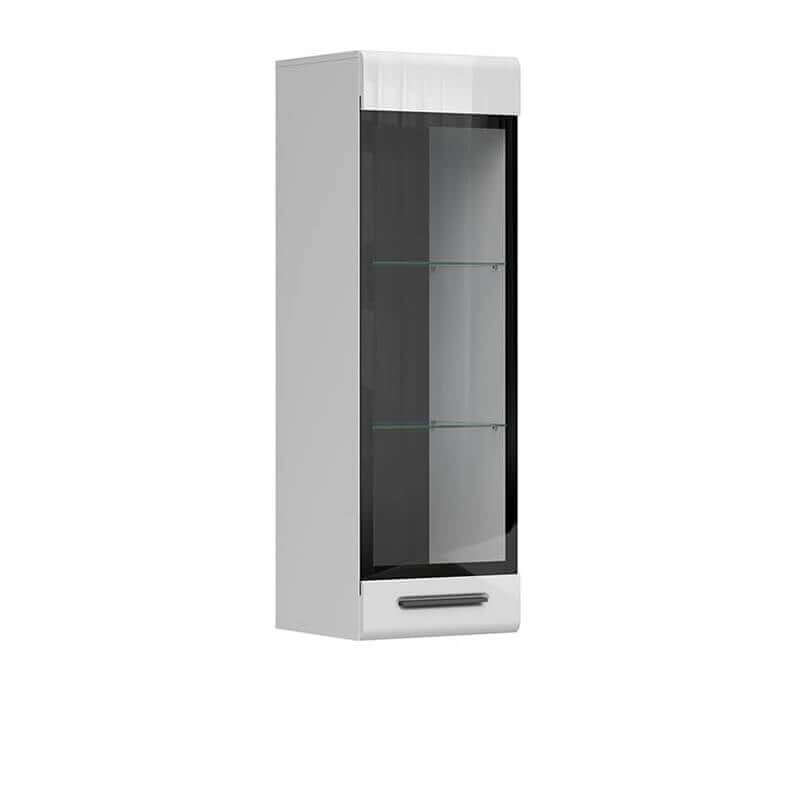 ASSEN BRW SFW1W/13/4 1 Door Glass Fronted High Gloss BLACK RED WHITE Display Cabinet-White / White Gloss