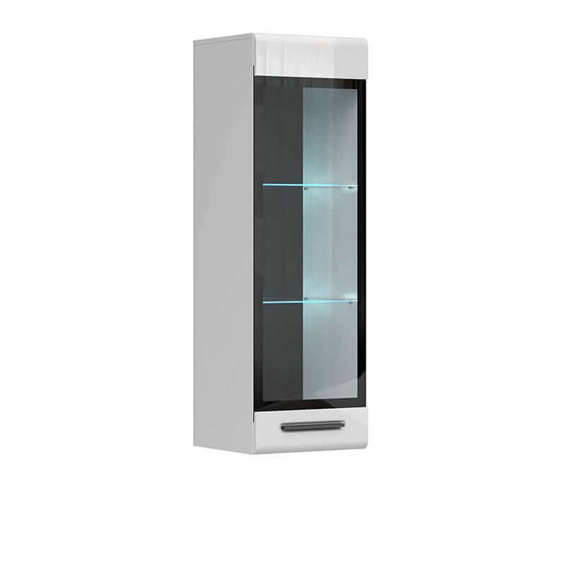 ASSEN BRW SFW1W/13/4+LED 1 Door Glass Fronted High Gloss BLACK RED WHITE Display Cabinet-White / White Gloss