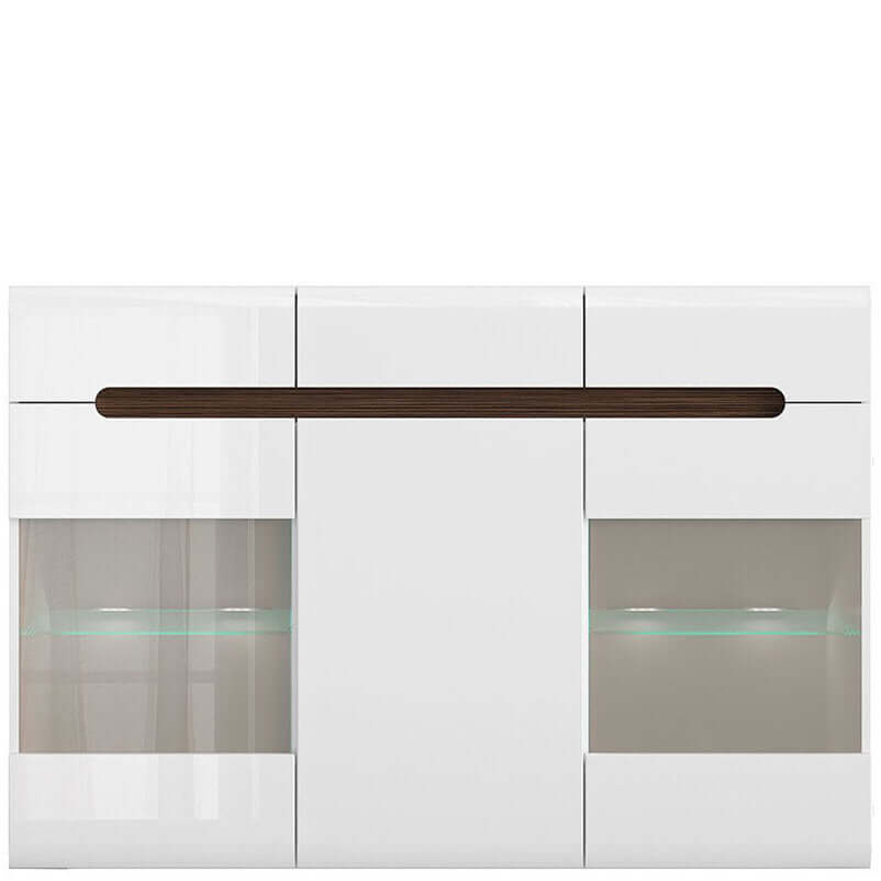 AZTECA TRIO BRW KOM2W1D3S/10/15 3 Door 3 Drawer Glass Fronted BLACK RED WHITE Sideboard-White / White Gloss