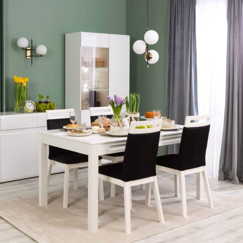 AZTECA TRIO BRW STO Extendable High Gloss Rectangular BLACK RED WHITE Dining Table-White / White Gloss