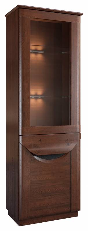BARI MEBIN Single Left 2 Door Glass Fronted MEBIN Display Cabinet-Burgundy Oak / Black