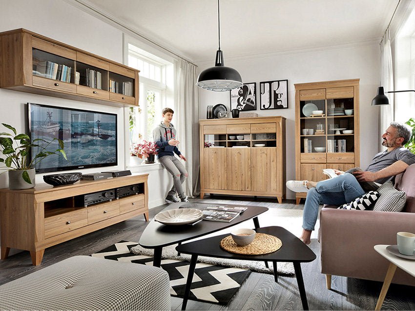 BERGEN BRW Living Room LED BLACK RED WHITE Furniture Set-Sibiu Gold Larch