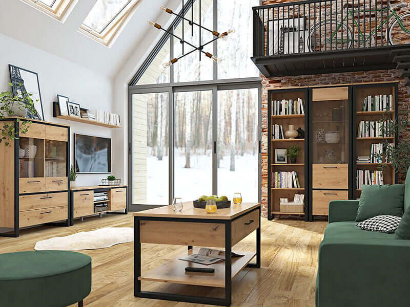 DODSON BRW Living Room BLACK RED WHITE Furniture Set-Artisan Oak / Black