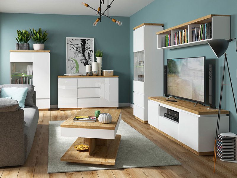 ERLA BRW Living Room High Gloss BLACK RED WHITE Furniture Set-White / Minerva Oak / White Gloss