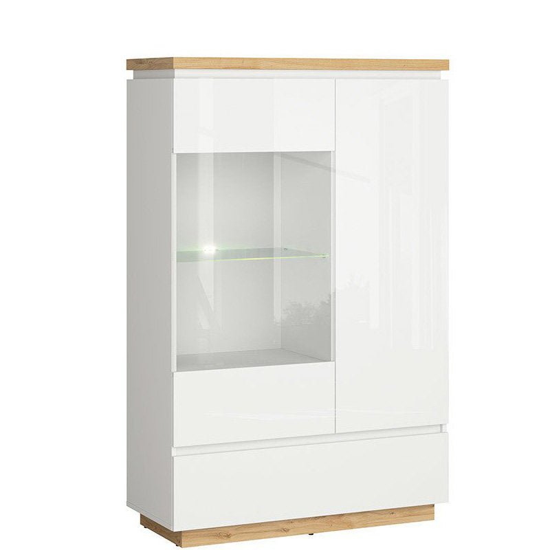 ERLA BRW REG1D1W1S 1 Drawer 2 Door Glass Fronted BLACK RED WHITE Display Cabinet-White / Minerva Oak / White Gloss