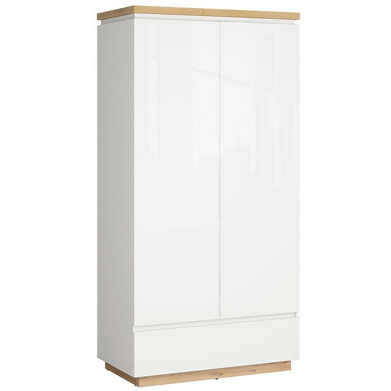 ERLA BRW SZF2D1S 1 Drawer 2 Door Extra Shelves BLACK RED WHITE Wardrobe-White / Minerva Oak / White Gloss