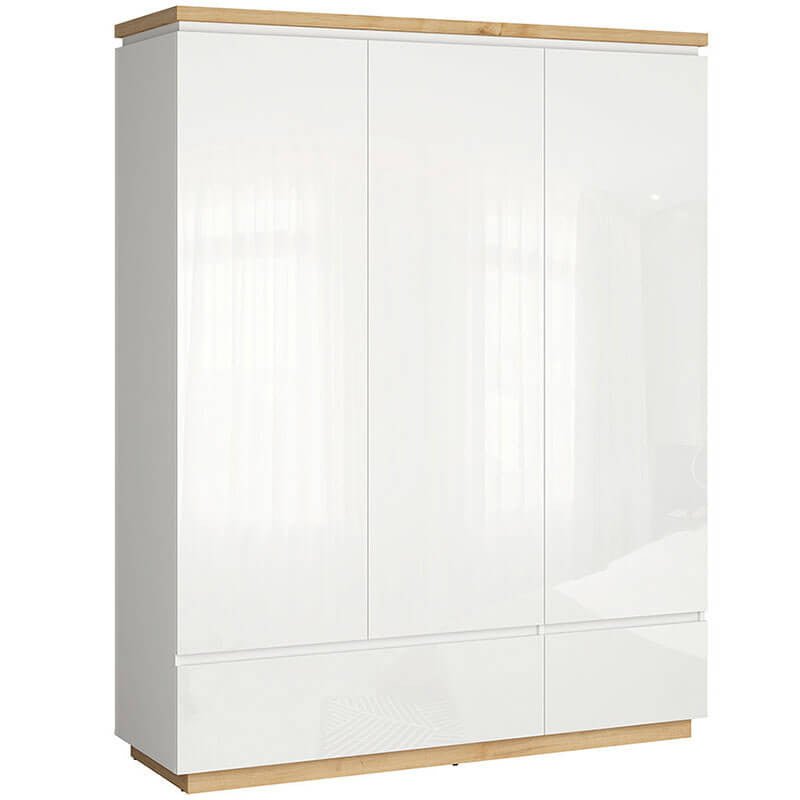 ERLA BRW SZF3D2S 2 Drawer 3 Door High Gloss BLACK RED WHITE Wardrobe-White / Minerva Oak / White Gloss