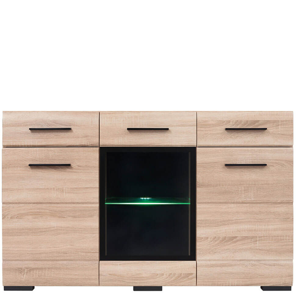 FEVER BRW KOM1W2D2S/9/15 2 Drawer 3 Door Glass Fronted BLACK RED WHITE Sideboard-Sonoma Oak