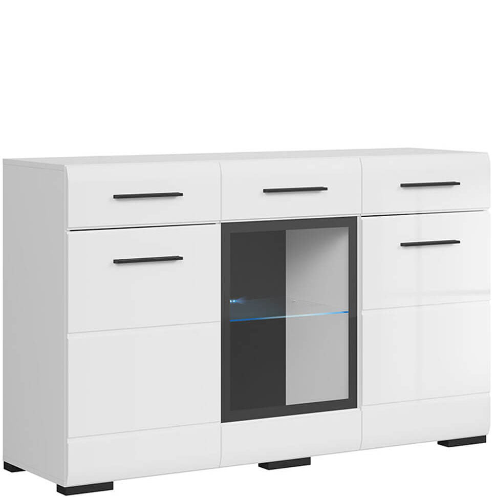 FEVER BRW KOM1W2D2S/9/15 2 Drawer 3 Door Glass Fronted BLACK RED WHITE Sideboard-White / White Gloss