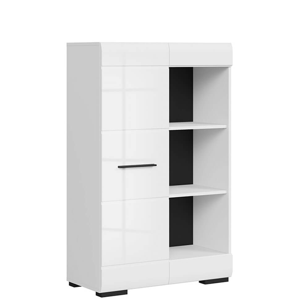 FEVER BRW REG1D/12/8 1 Door Low BLACK RED WHITE Bookcase-White / White Gloss