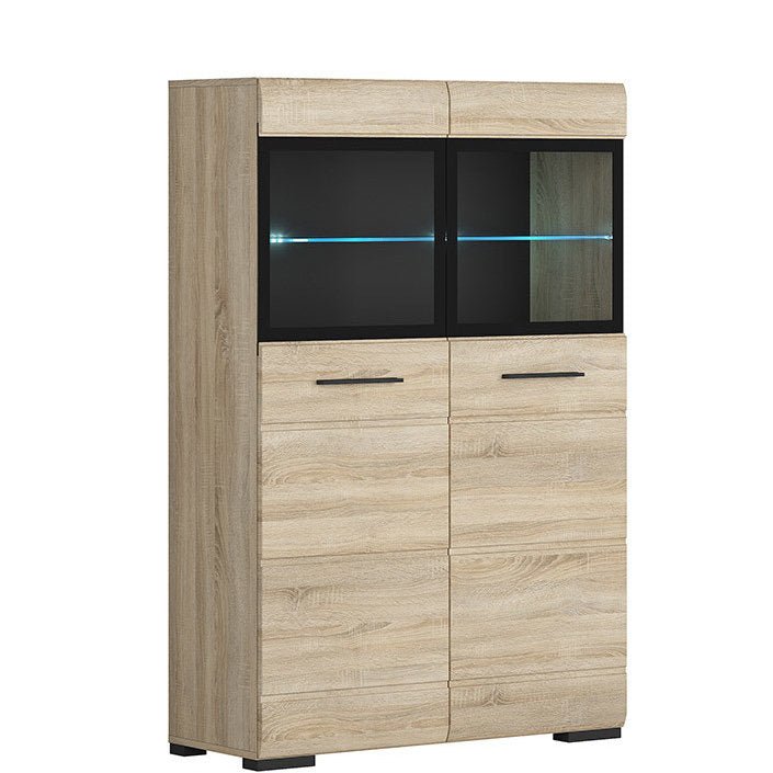 FEVER BRW SFK2W/15/10 2 Door Glass Fronted LED BLACK RED WHITE Display Cabinet-Sonoma Oak