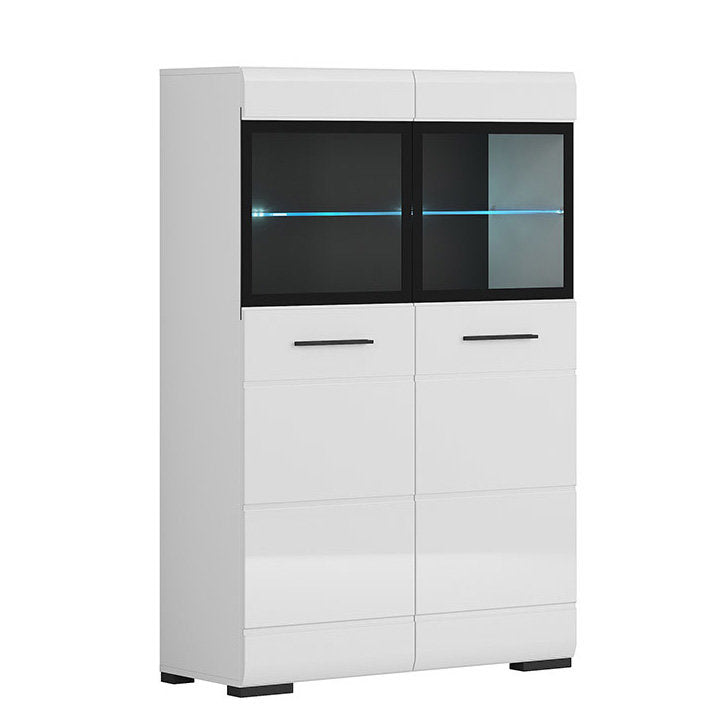 FEVER BRW SFK2W/15/10 2 Door Glass Fronted LED BLACK RED WHITE Display Cabinet-White / White Gloss