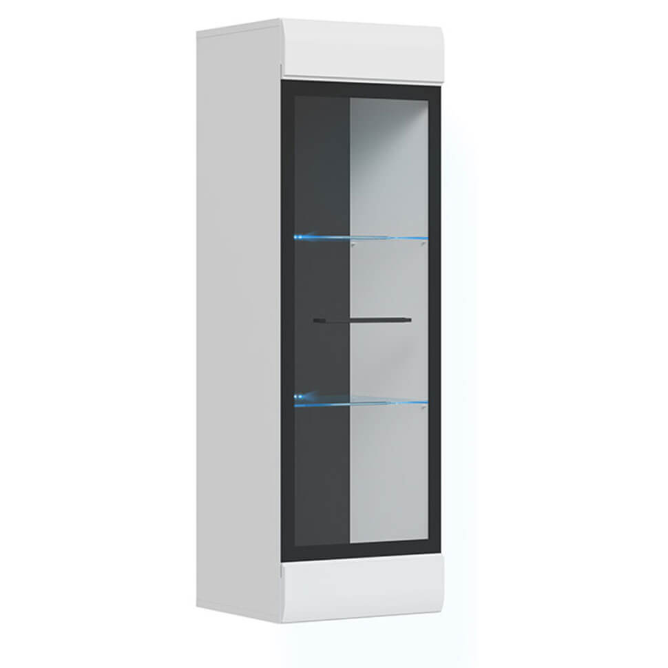 FEVER BRW SFW1W/12/4 1 Door Glass Fronted LED BLACK RED WHITE Display Cabinet-White / White Gloss