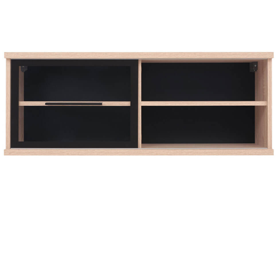 FEVER BRW SFW1W/4/10 1 Door Glass Fronted Wall BLACK RED WHITE Display Cabinet-Sonoma Oak