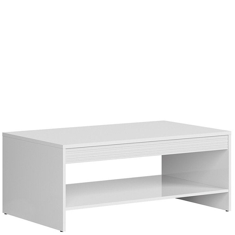 FLAMES BRW LAW/110 High Gloss Rectangular with Shelf BLACK RED WHITE Coffee Table-White / White Gloss