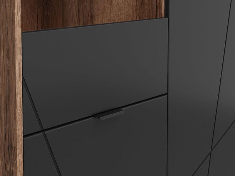 FORN BRW REG2D1W 3 Door Glass Fronted LED BLACK RED WHITE Display Cabinet-Dark Delano Oak / Black