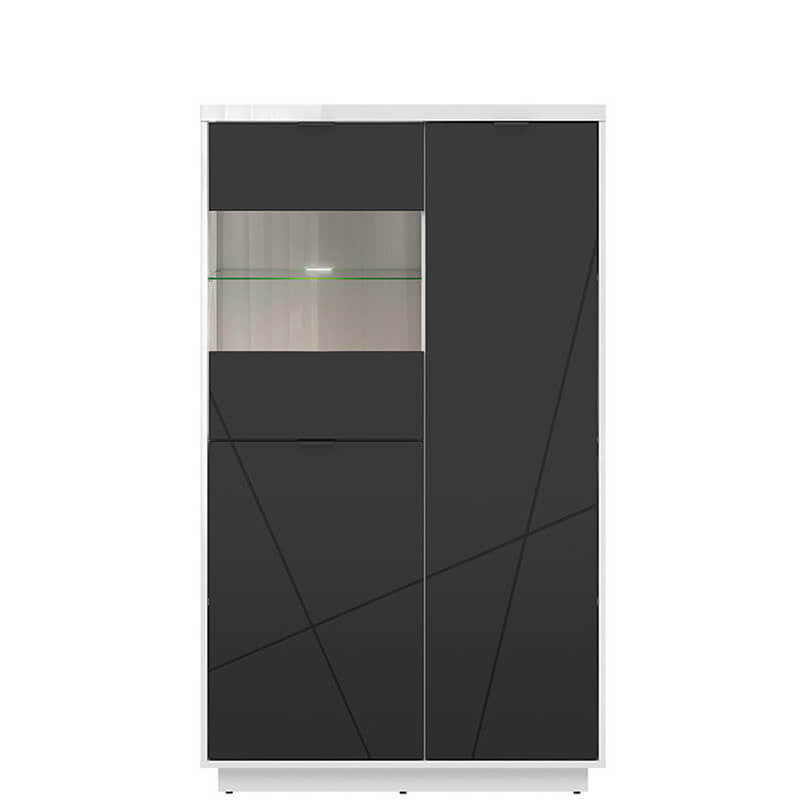 FORN BRW REG2D1W 3 Door Glass Fronted LED BLACK RED WHITE Display Cabinet-Dark Delano Oak / White Gloss