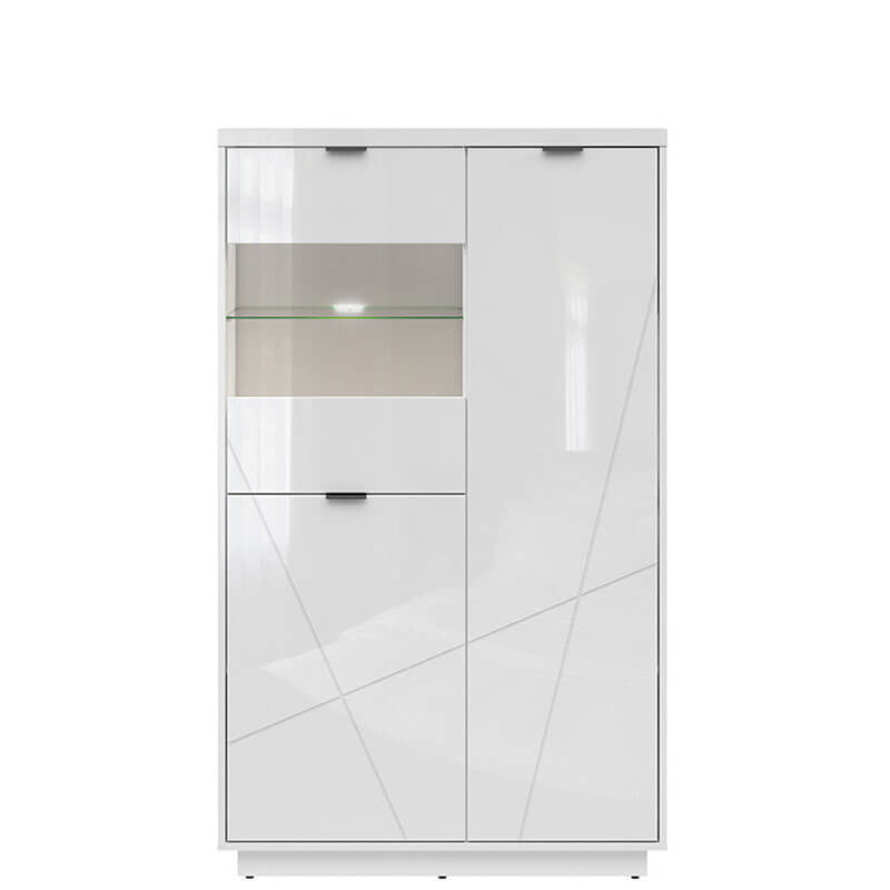 FORN BRW REG2D1W 3 Door Glass Fronted LED BLACK RED WHITE Display Cabinet-White Gloss