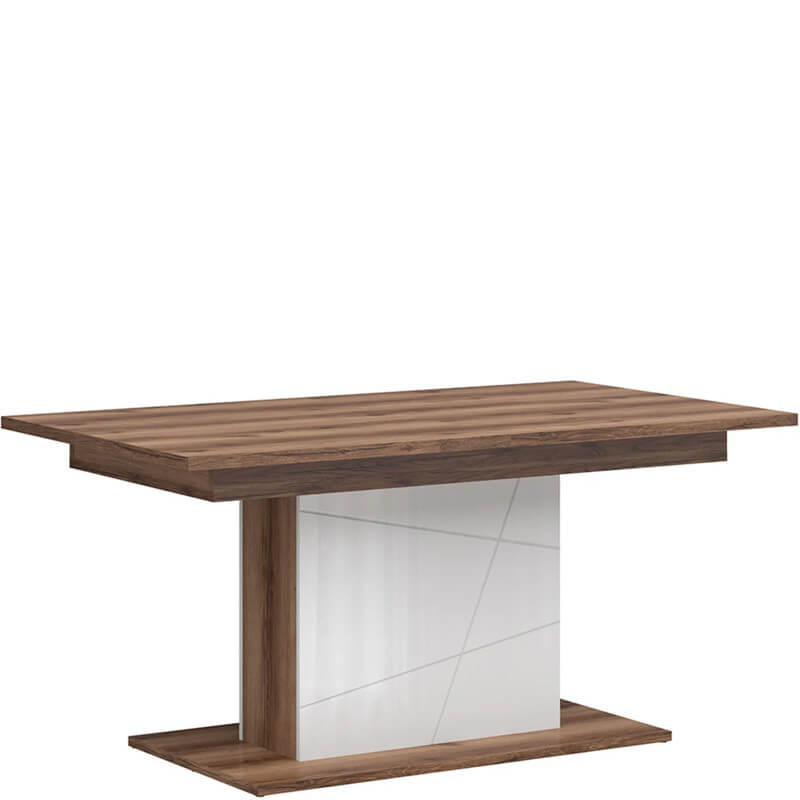 FORN BRW STO/160 Extendable Pedestal Rectangular BLACK RED WHITE Dining Table-Dark Delano Oak / White Gloss