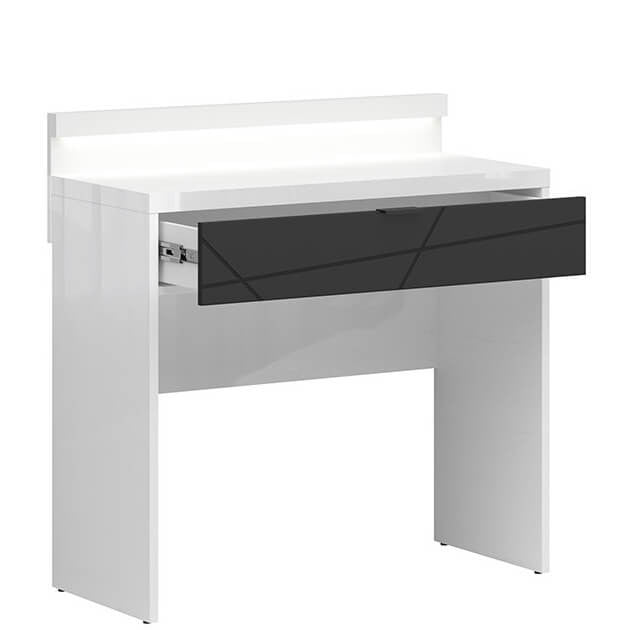 FORN BRW TOL1S+OSW 1 Drawer LED BLACK RED WHITE Dressing Table-White Gloss / Black