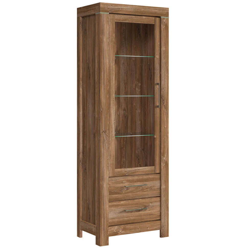 GENT BRW REG1W2S/20/7 1 Door 2 Drawer Glass Fronted BLACK RED WHITE Display Cabinet-Stirling Oak