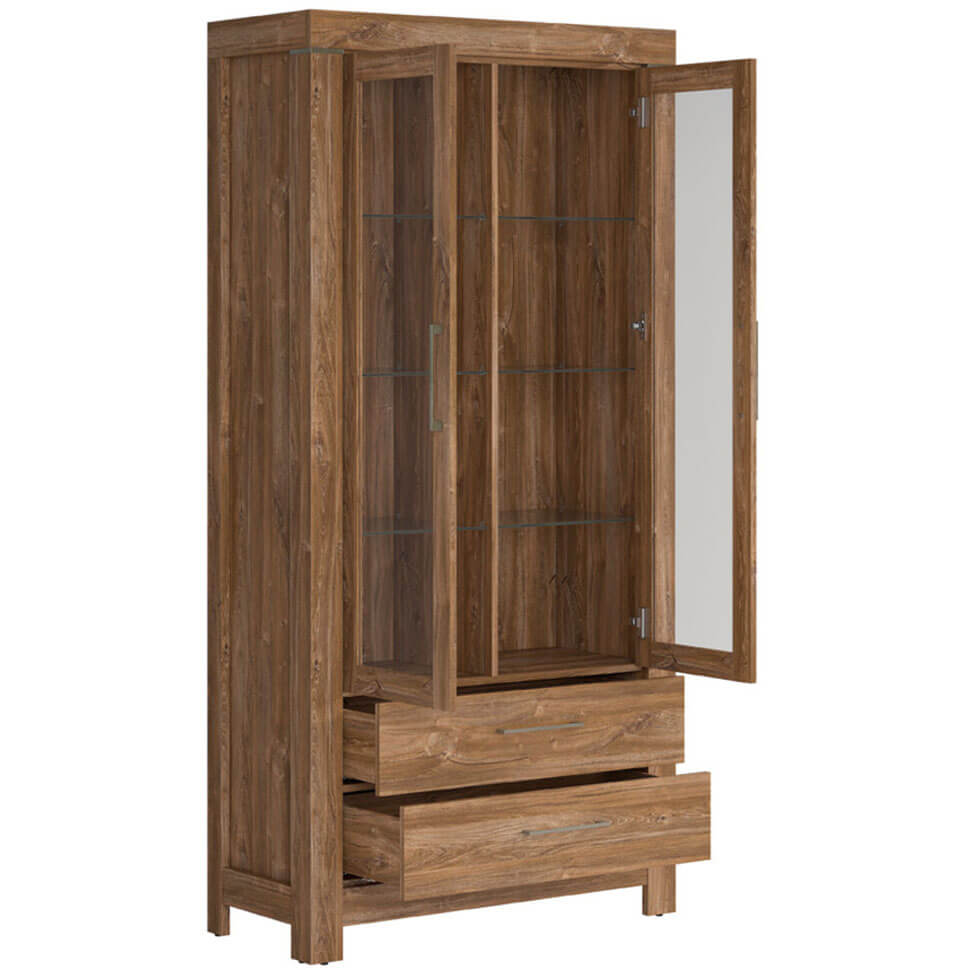 GENT BRW REG2W2S/20/10 2 Door 2 Drawer Glass Fronted BLACK RED WHITE Display Cabinet-Stirling Oak
