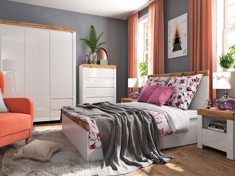 HOLTEN BRW Bedroom BLACK RED WHITE Furniture Set-White / Wotan Oak / White Gloss