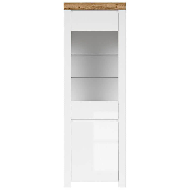 HOLTEN BRW REG1D1W 2 Door Glass Fronted BLACK RED WHITE Display Cabinet-White / Wotan Oak / White Gloss