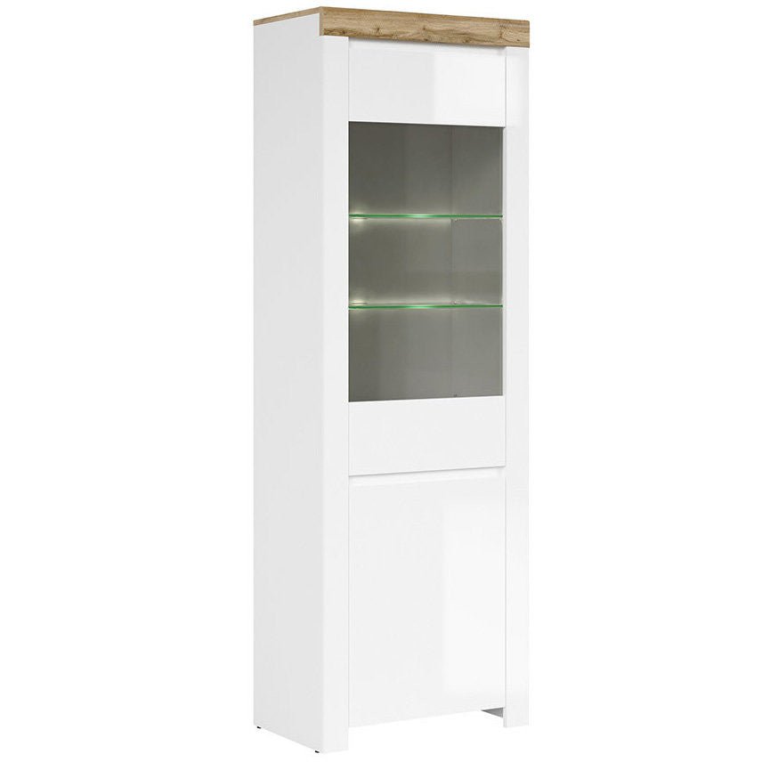 HOLTEN BRW REG1D1W+LED 2 Door Glass Fronted LED BLACK RED WHITE Display Cabinet-White / Wotan Oak / White Gloss