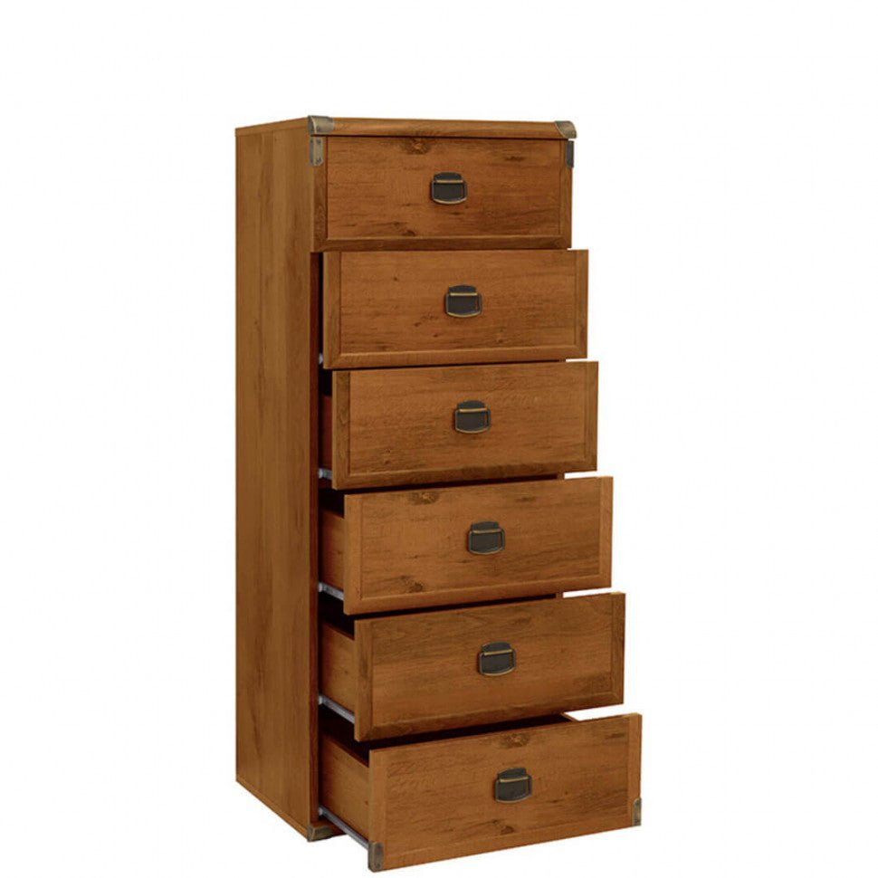 INDIANA BRW JKOM6S 6 Drawer BLACK RED WHITE Chest of Drawers-Sutter Oak