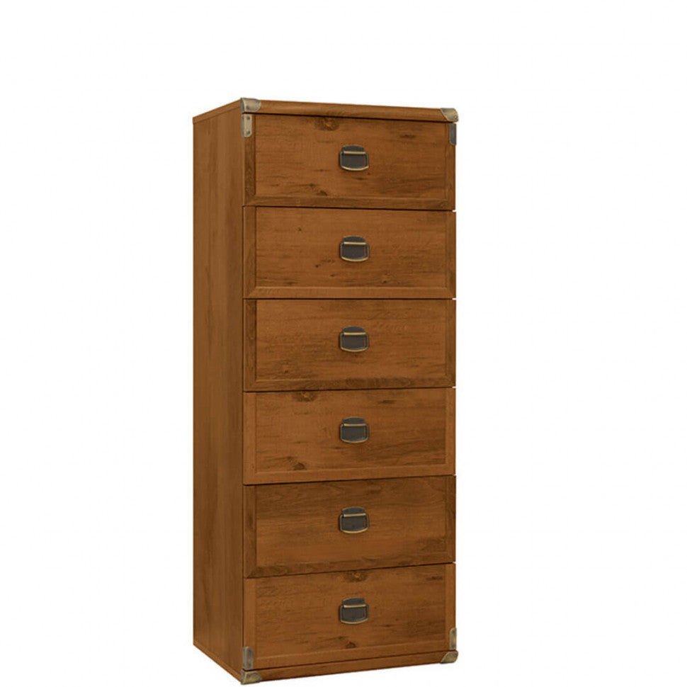 INDIANA BRW JKOM6S 6 Drawer BLACK RED WHITE Chest of Drawers-Sutter Oak
