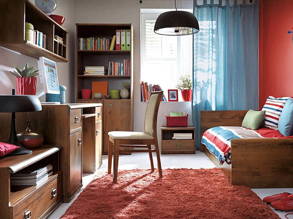 INDIANA BRW Kids Room BLACK RED WHITE Furniture Set-Sutter Oak