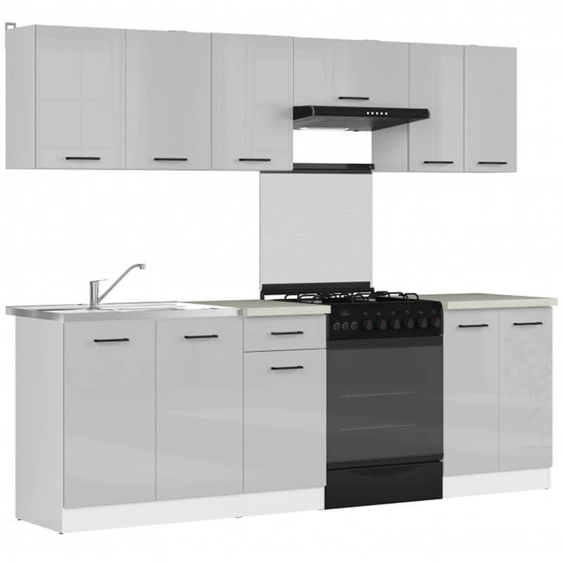 JUNONA LINE 240 BBL Grey Gloss BLACK RED WHITE Kitchen Furniture Set-White / Light Grey Gloss
