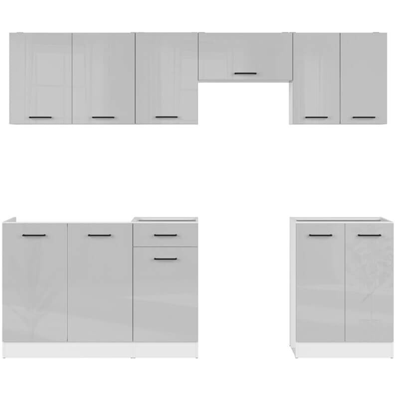 JUNONA LINE 240 BBL Grey Gloss BLACK RED WHITE Kitchen Furniture Set-White / Light Grey Gloss