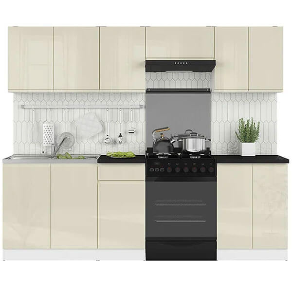 JUNONA LINE 240 BBL Vanilla Gloss BLACK RED WHITE Kitchen Furniture Set-White / Vanilla Gloss