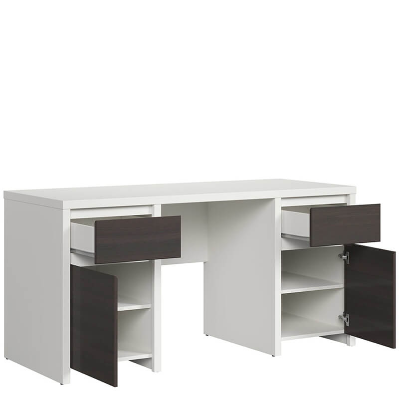 KASPIAN BRW BIU2D2S/160 2 Door 2 Drawer BLACK RED WHITE Desk-White / Wenge